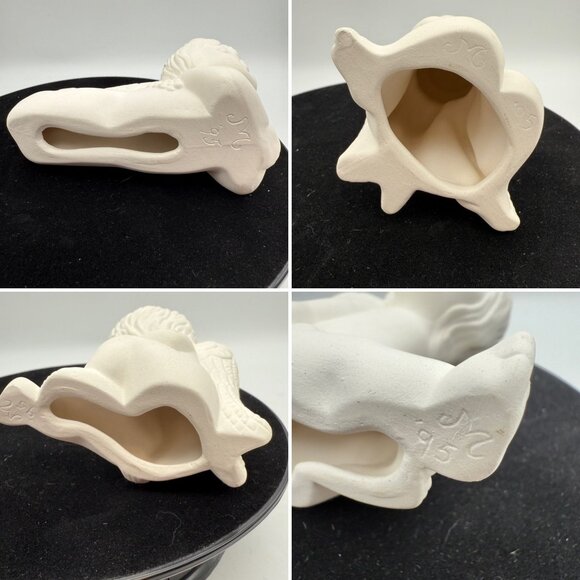 Vtg Ceramic Bisque Angel Figurines Sitting Kneeling Lying Down Greenware Set/3 - Picture 5 of 7